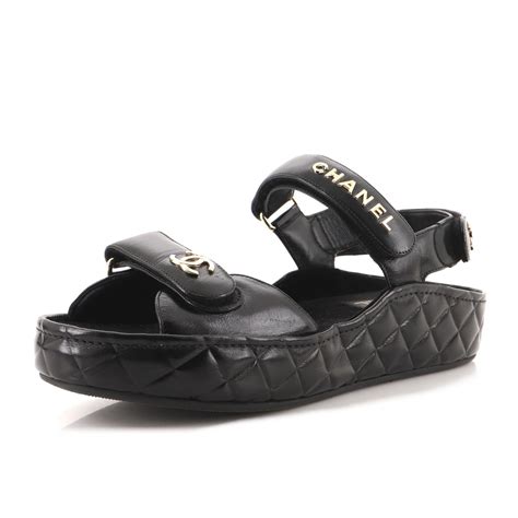 chanel sandals black velcro|Black Chanel slides.